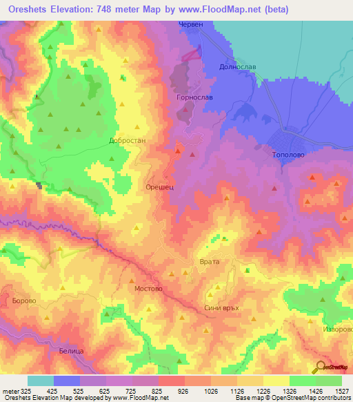 Oreshets,Bulgaria Elevation Map