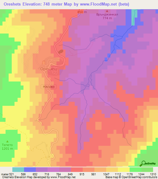 Oreshets,Bulgaria Elevation Map