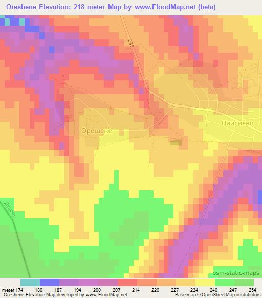 Oreshene,Bulgaria Elevation Map