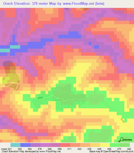 Orach,Bulgaria Elevation Map