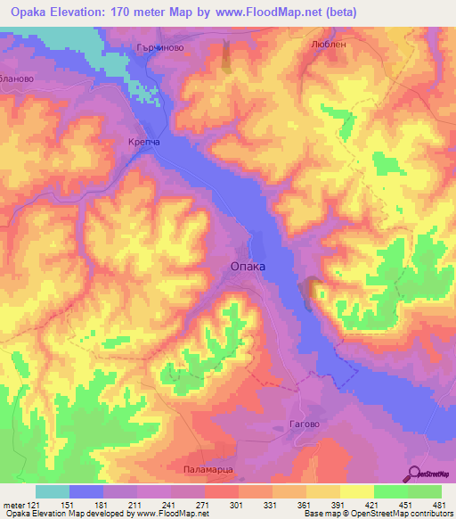 Opaka,Bulgaria Elevation Map