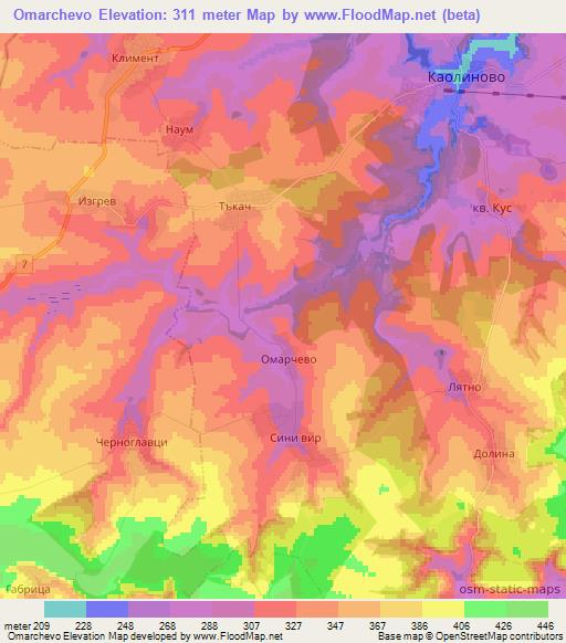 Omarchevo,Bulgaria Elevation Map