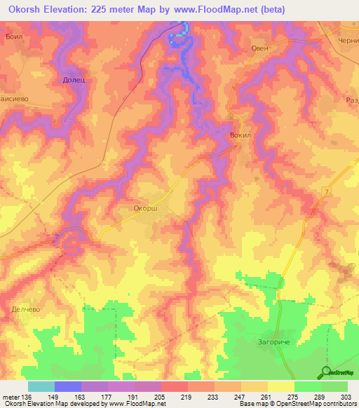 Okorsh,Bulgaria Elevation Map