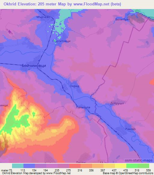 Okhrid,Bulgaria Elevation Map
