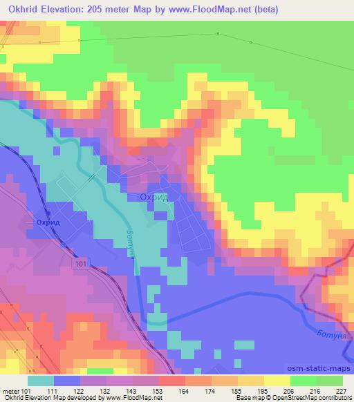 Okhrid,Bulgaria Elevation Map