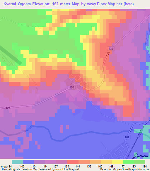 Kvartal Ogosta,Bulgaria Elevation Map