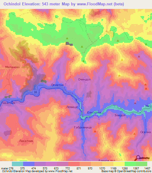 Ochindol,Bulgaria Elevation Map