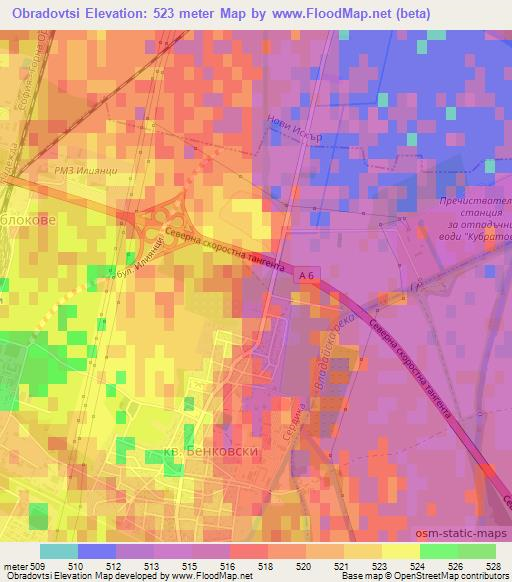 Obradovtsi,Bulgaria Elevation Map