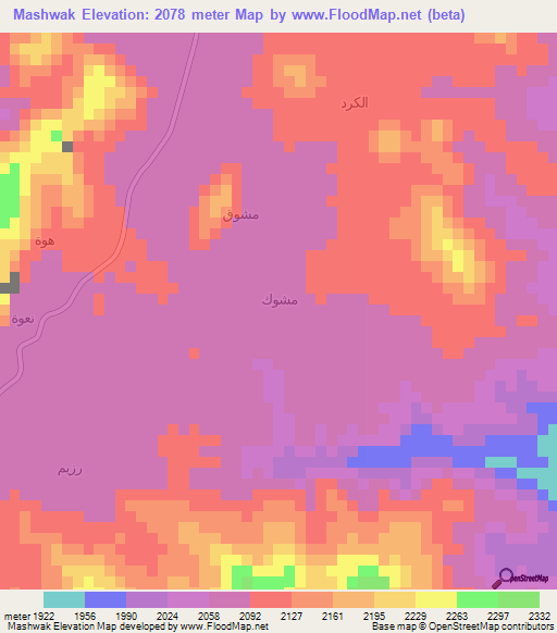 Mashwak,Yemen Elevation Map
