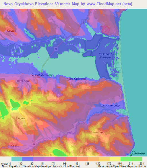 Novo Oryakhovo,Bulgaria Elevation Map