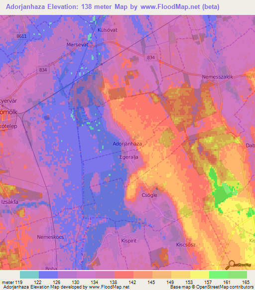 Adorjanhaza,Hungary Elevation Map