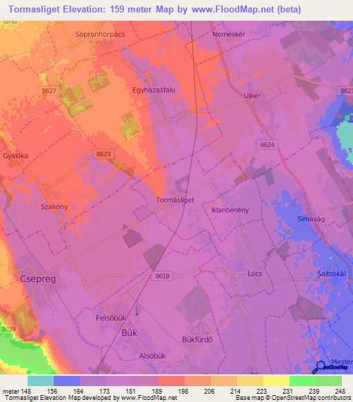 Tormasliget,Hungary Elevation Map