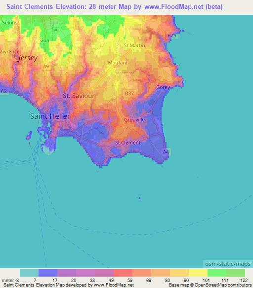 Saint Clements,Jersey Elevation Map