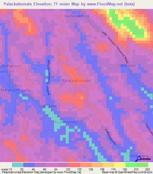 Palackattumala,India Elevation Map