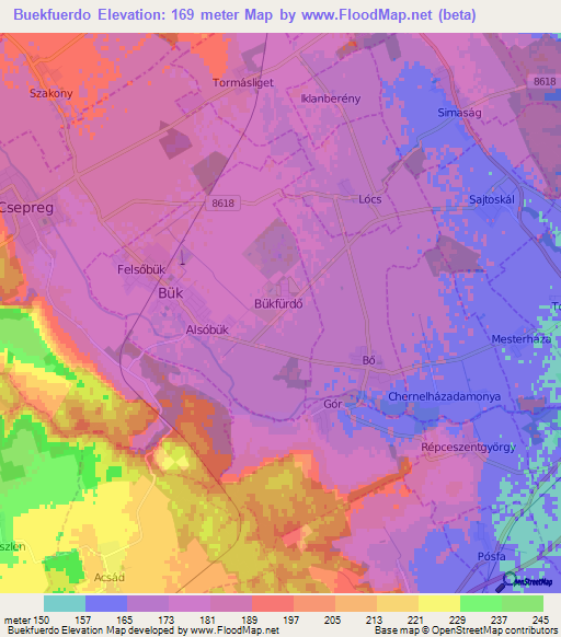 Buekfuerdo,Hungary Elevation Map