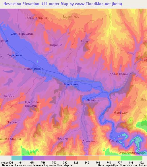 Nevestino,Bulgaria Elevation Map