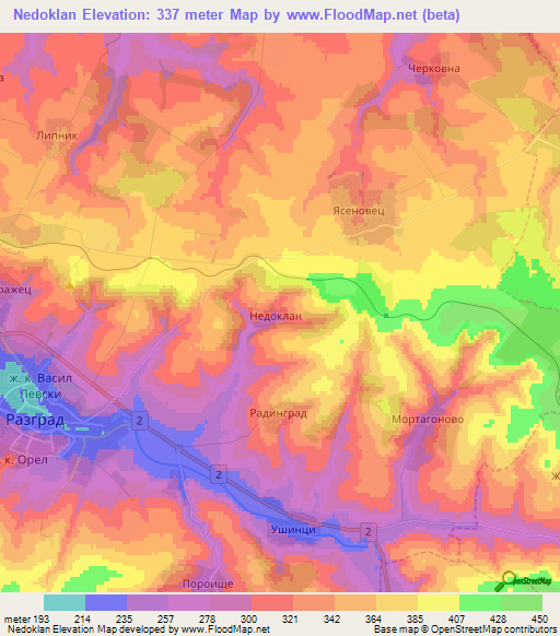 Nedoklan,Bulgaria Elevation Map