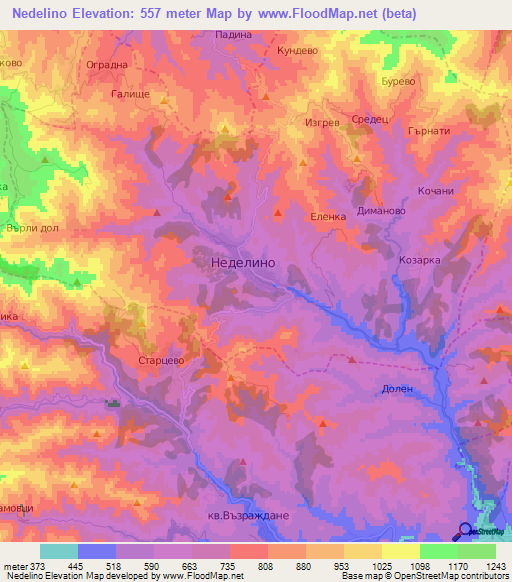 Nedelino,Bulgaria Elevation Map