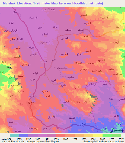 Ma`shak,Yemen Elevation Map