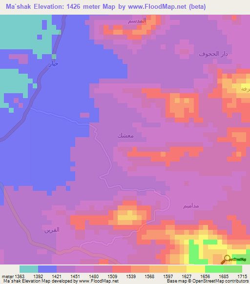 Ma`shak,Yemen Elevation Map