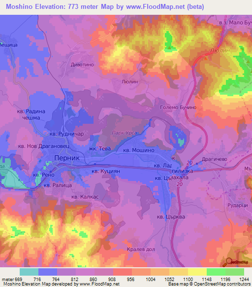 Moshino,Bulgaria Elevation Map