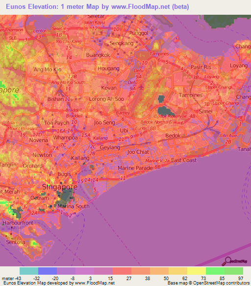 Eunos,Singapore Elevation Map