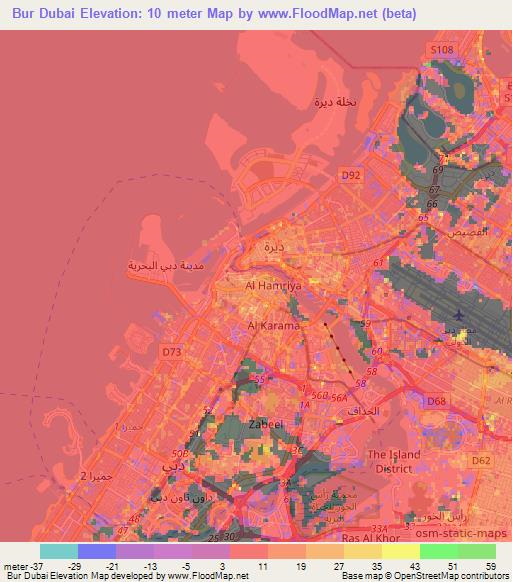 Bur Dubai,United Arab Emirates Elevation Map