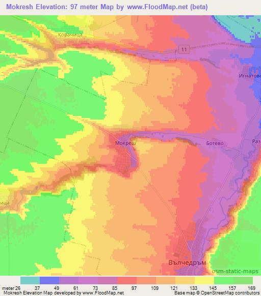 Mokresh,Bulgaria Elevation Map