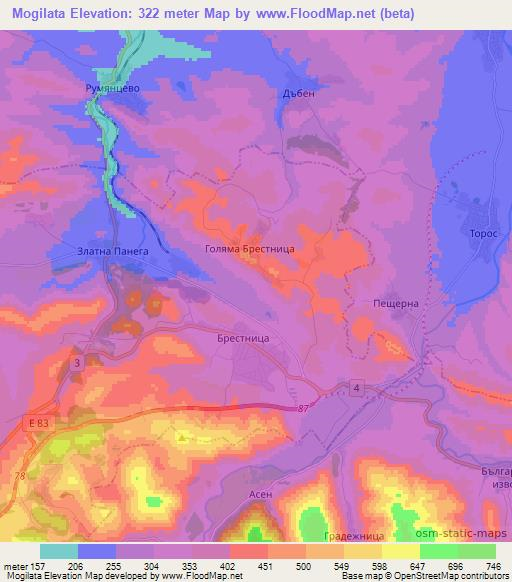 Mogilata,Bulgaria Elevation Map