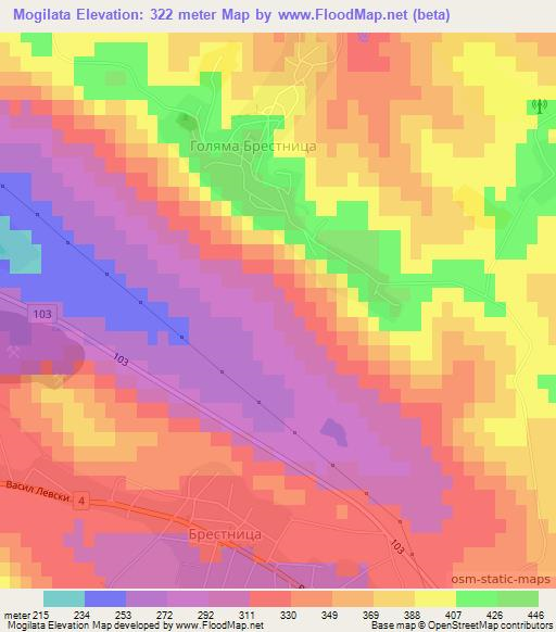 Mogilata,Bulgaria Elevation Map