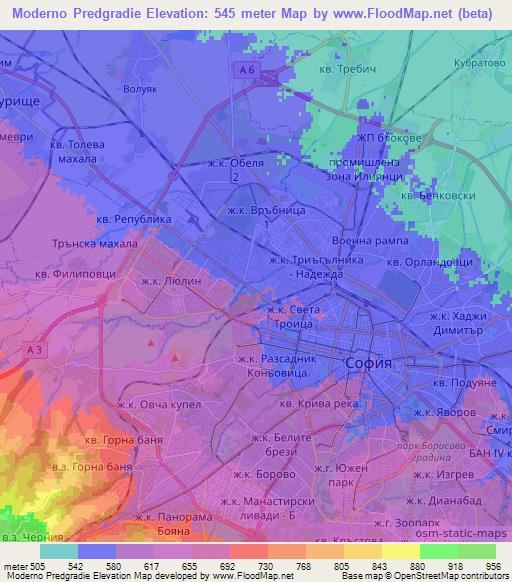 Moderno Predgradie,Bulgaria Elevation Map