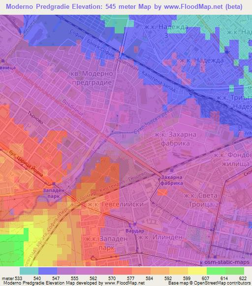 Moderno Predgradie,Bulgaria Elevation Map