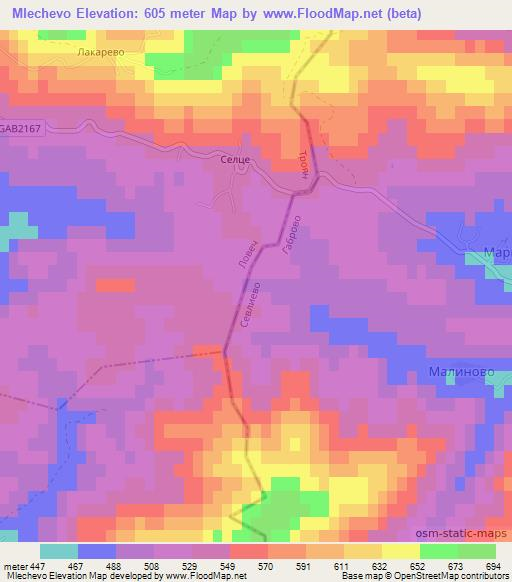 Mlechevo,Bulgaria Elevation Map