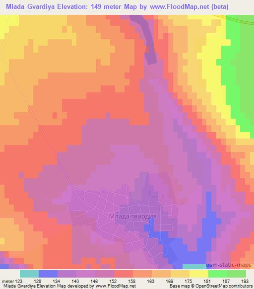 Mlada Gvardiya,Bulgaria Elevation Map