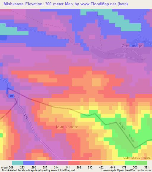 Mishkarete,Bulgaria Elevation Map