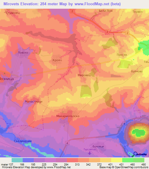 Mirovets,Bulgaria Elevation Map