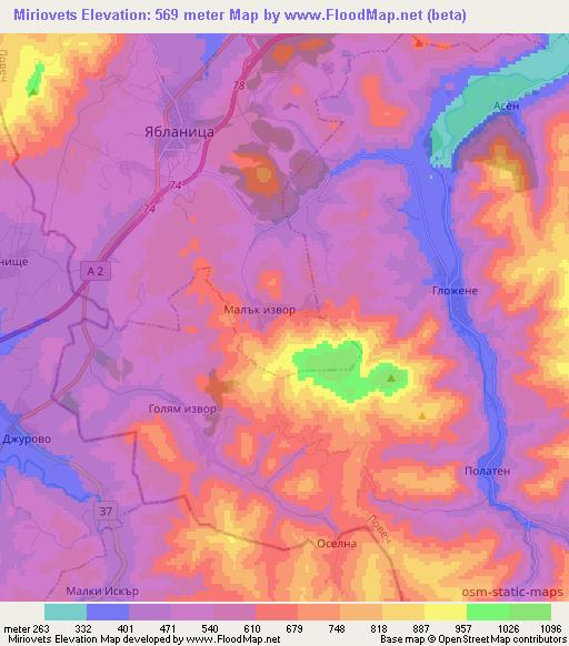 Miriovets,Bulgaria Elevation Map