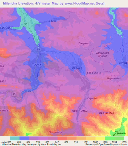 Milencha,Bulgaria Elevation Map