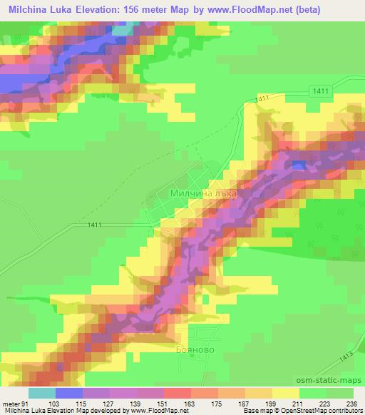 Milchina Luka,Bulgaria Elevation Map