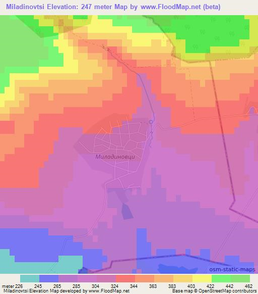 Miladinovtsi,Bulgaria Elevation Map