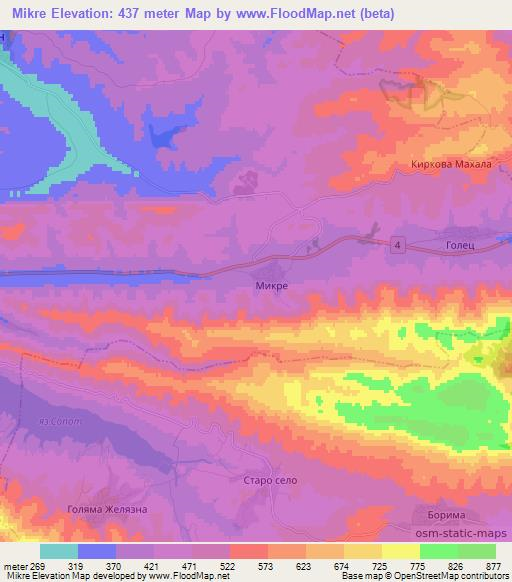 Mikre,Bulgaria Elevation Map