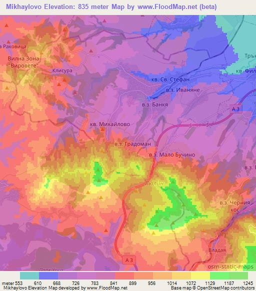 Mikhaylovo,Bulgaria Elevation Map