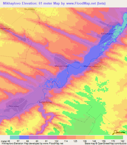 Mikhaylovo,Bulgaria Elevation Map