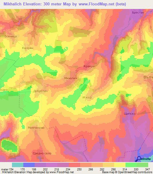Mikhalich,Bulgaria Elevation Map