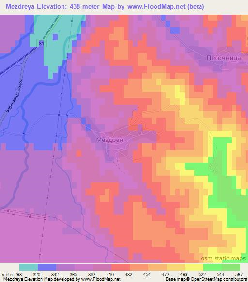 Mezdreya,Bulgaria Elevation Map