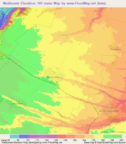 Medkovets,Bulgaria Elevation Map