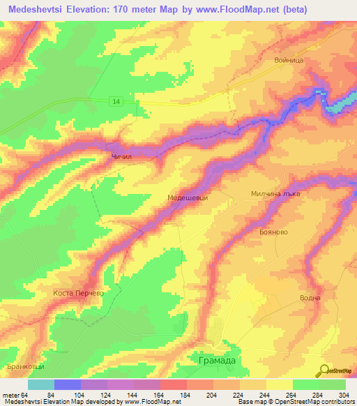 Medeshevtsi,Bulgaria Elevation Map