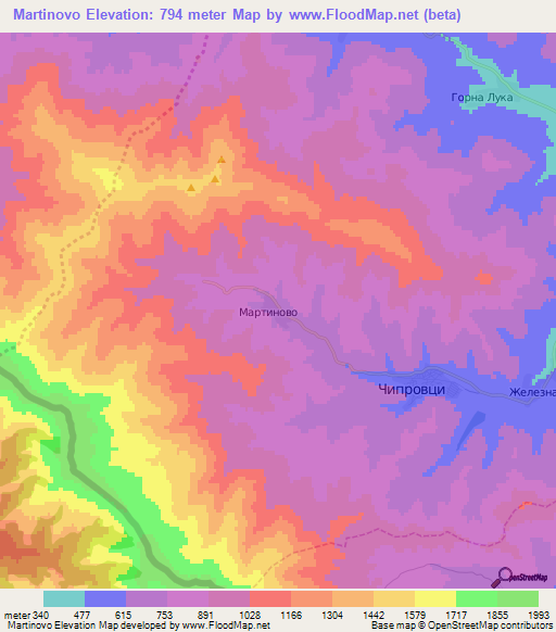 Martinovo,Bulgaria Elevation Map