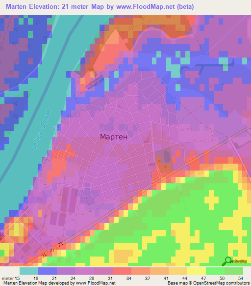Marten,Bulgaria Elevation Map