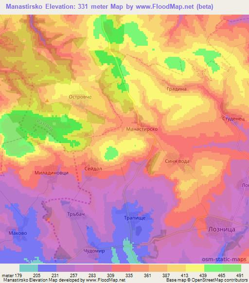Manastirsko,Bulgaria Elevation Map